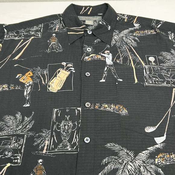 Tori Richard 100% Silk Hawaiian Textured Shirt Golfer Palm Trees Size Large - Picture 5 of 6
